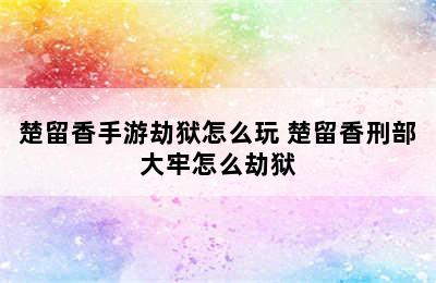 楚留香手游劫狱怎么玩 楚留香刑部大牢怎么劫狱